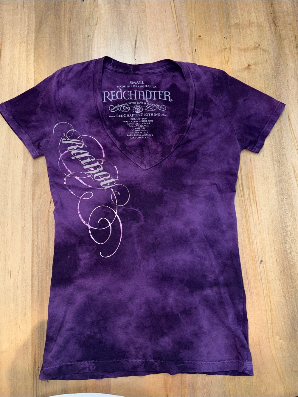Chapter Purple Tie-Dye V-Neck Graphic Tee with Metallic Script